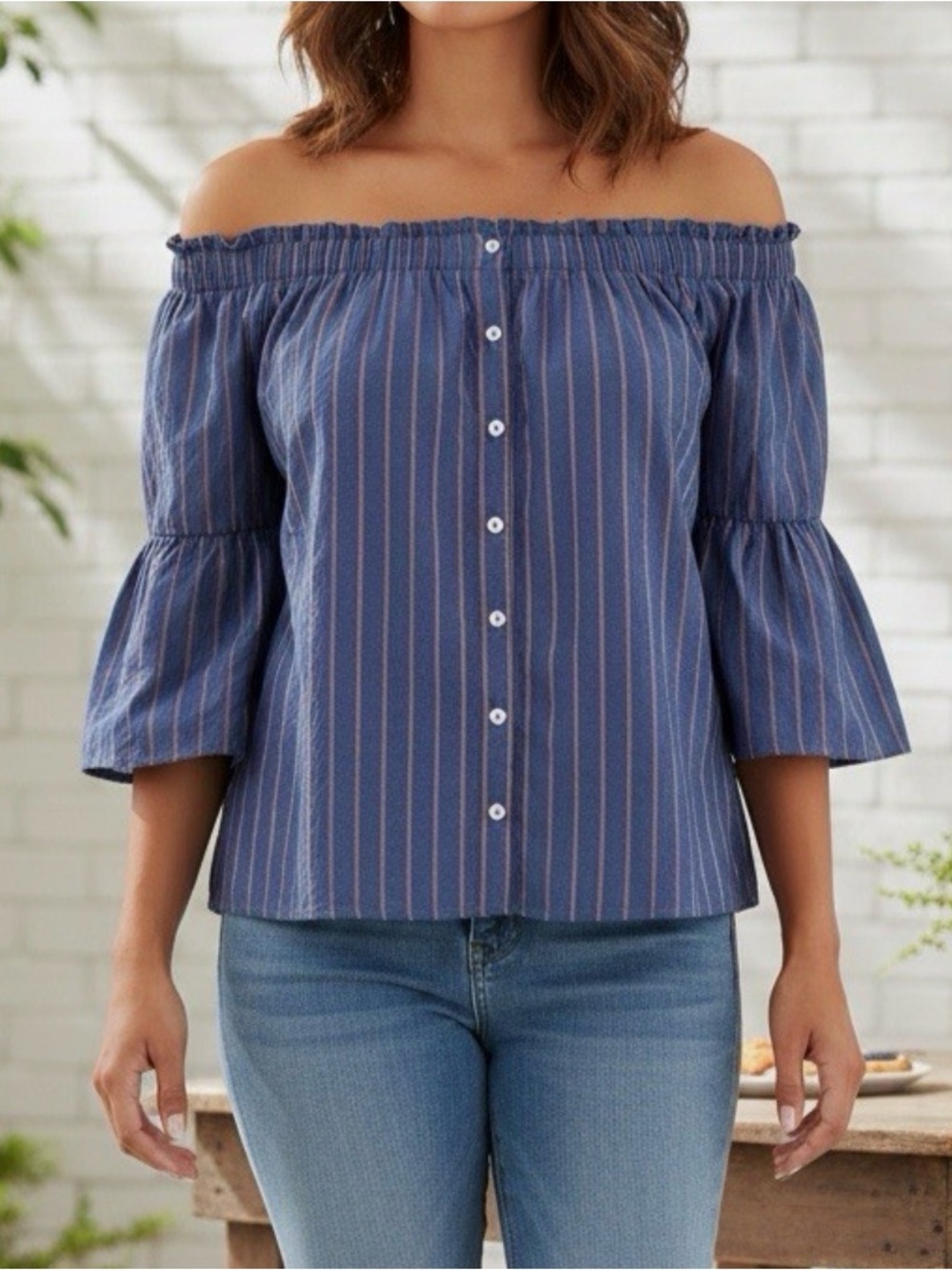 Abercrombie & Fitch Blue Top with Pink Stripes